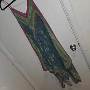 Holding Horses Silk Bohemian Teal and Pink Maxi Dress
